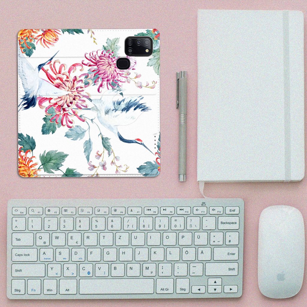Samsung Galaxy A21s Hoesje maken Bird Flowers - B2C Telecom
