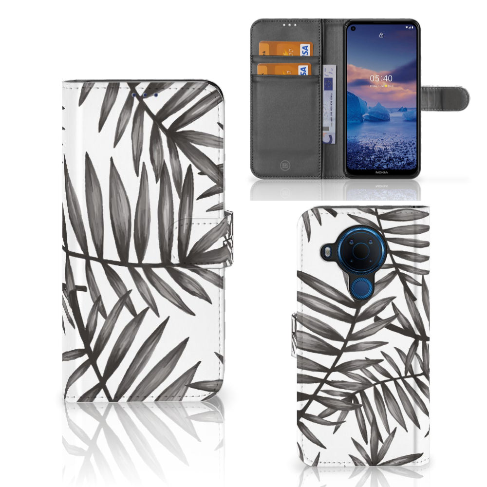 Nokia 5.4 Hoesje Leaves Grey