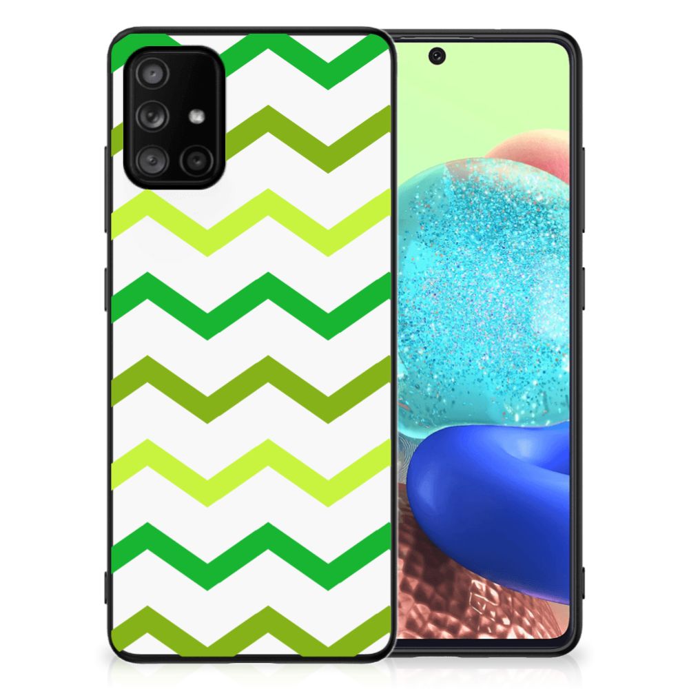 Samsung Galaxy A71 Back Case Zigzag Groen