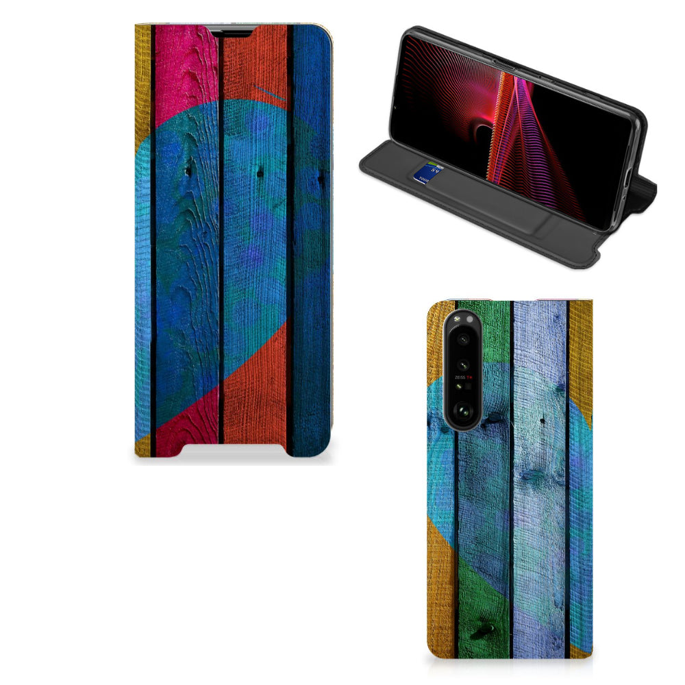 Sony Xperia 1 III Book Wallet Case Wood Heart - Cadeau voor je Vriend