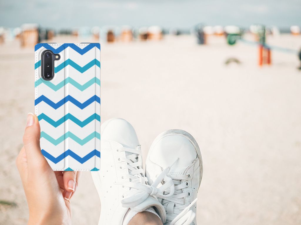 Samsung Galaxy Note 10 Hoesje met Magneet Zigzag Blauw