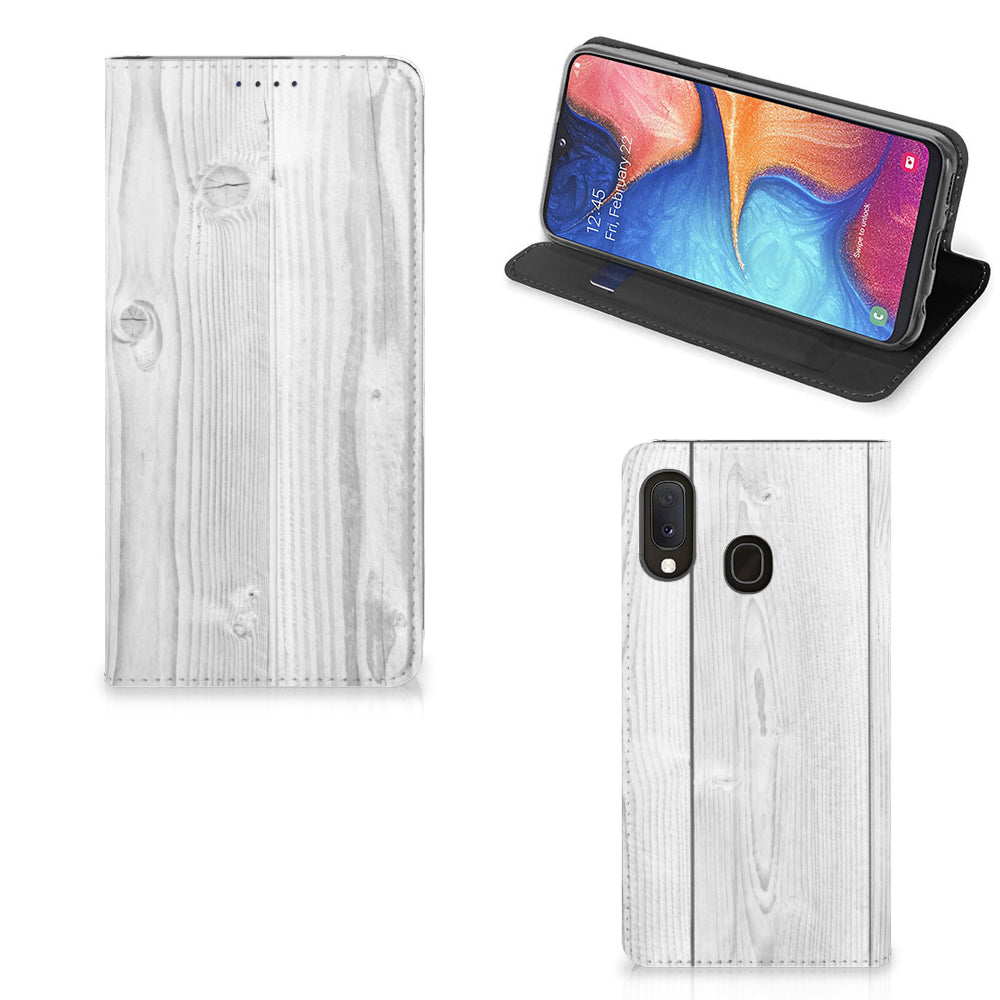 Samsung Galaxy A20e Book Wallet Case White Wood