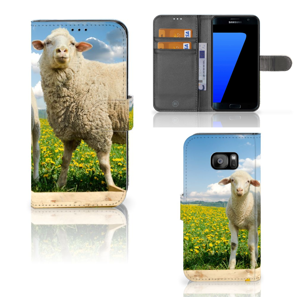 Samsung Galaxy S7 Edge Telefoonhoesje met Pasjes Schaap en Lammetje