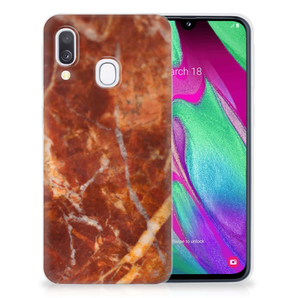 Samsung Galaxy A40 TPU Siliconen Hoesje Marmer Bruin