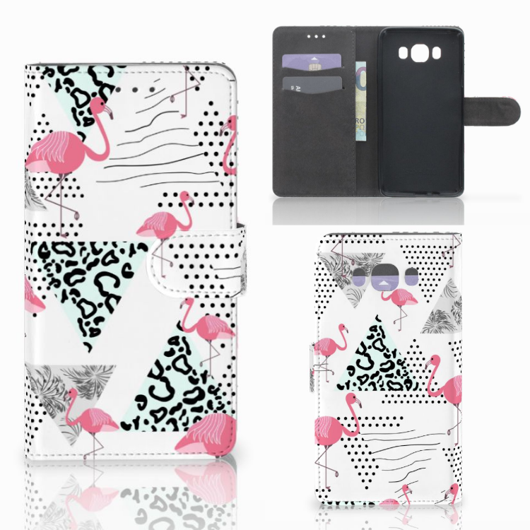 Samsung Galaxy J7 2016 Telefoonhoesje met Pasjes Flamingo Triangle