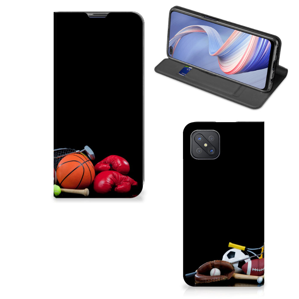OPPO Reno4 Z 5G Hippe Standcase Sports design with sports equipment like basketball and boxing gloves