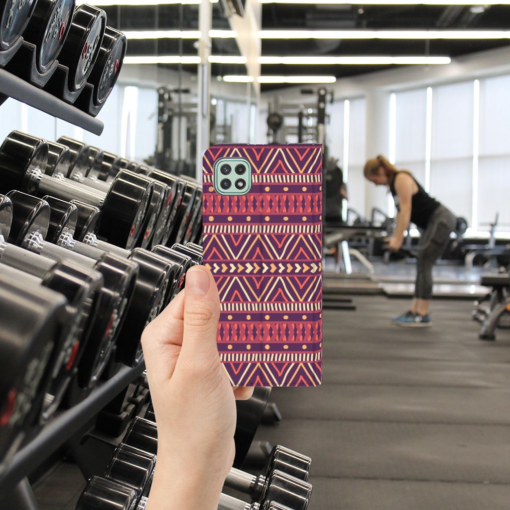 Samsung Galaxy A22 5G Hoesje met Magneet Aztec Paars - B2C Telecom
