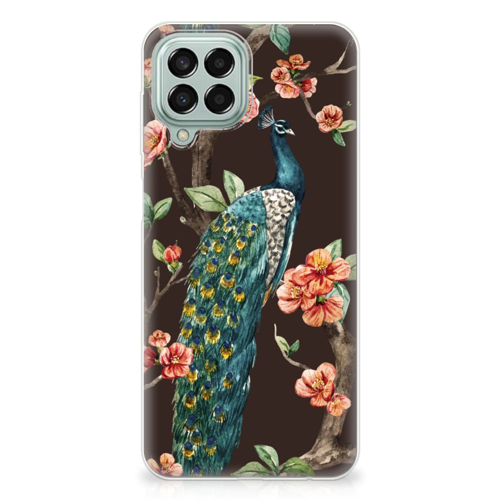 Samsung Galaxy M33 TPU Hoesje Pauw met Bloemen