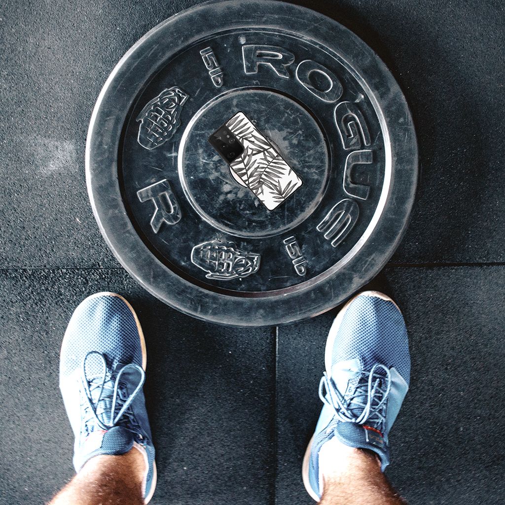 Samsung Galaxy S21 Ultra Bloemen Hoesje Leaves Grey B2C Telecom