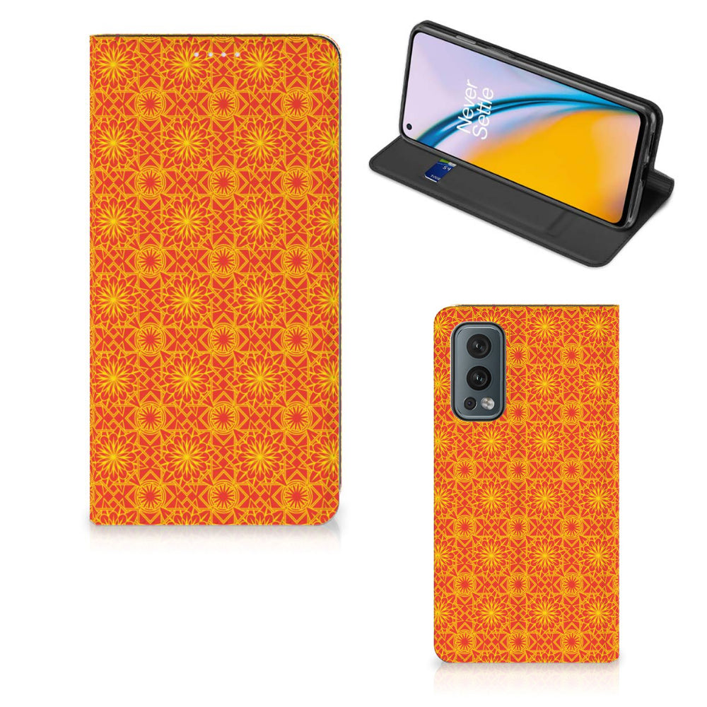 OnePlus Nord 2 5G Hoesje met Magneet Batik Oranje
