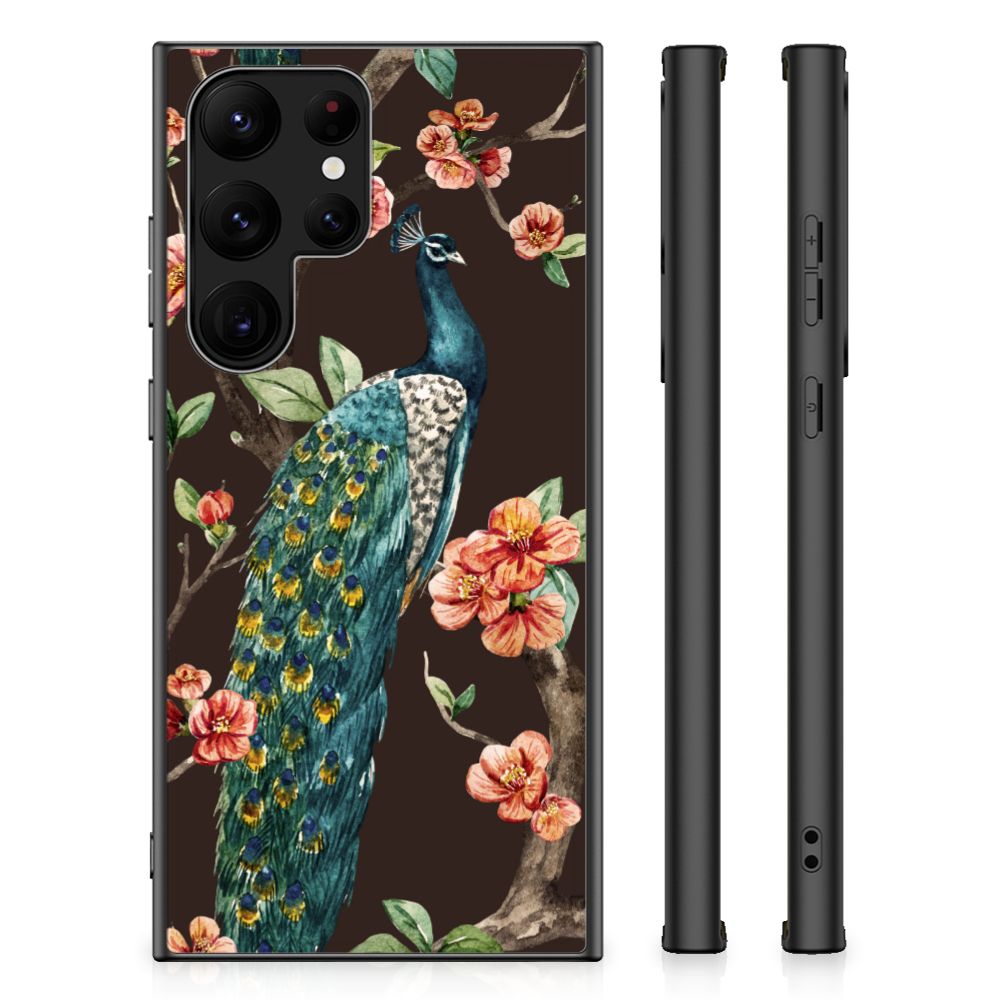 Samsung Galaxy S23 Ultra Dierenprint Telefoonhoesje Pauw met Bloemen