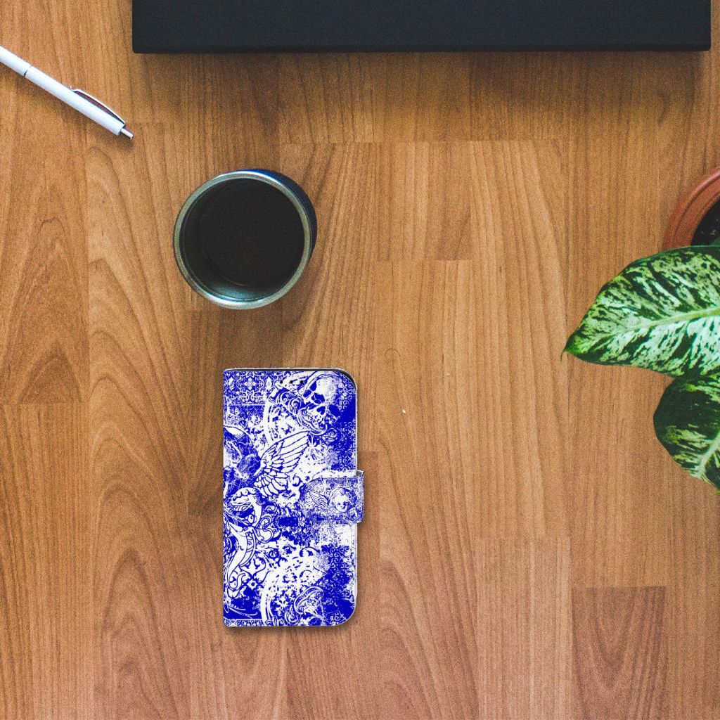 Telefoonhoesje met Naam iPhone 13 Mini Angel Skull Blauw