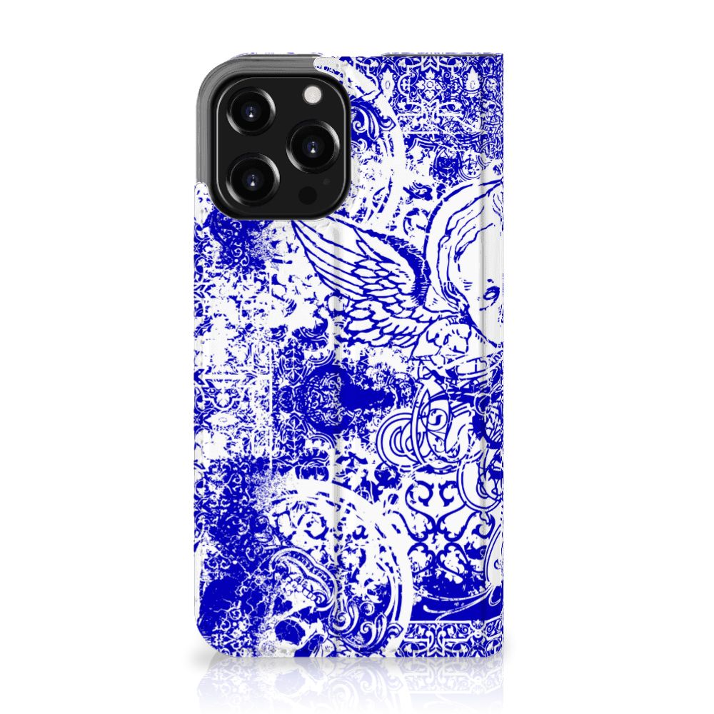 Mobiel BookCase iPhone 13 Pro Max Angel Skull Blauw - B2C Telecom