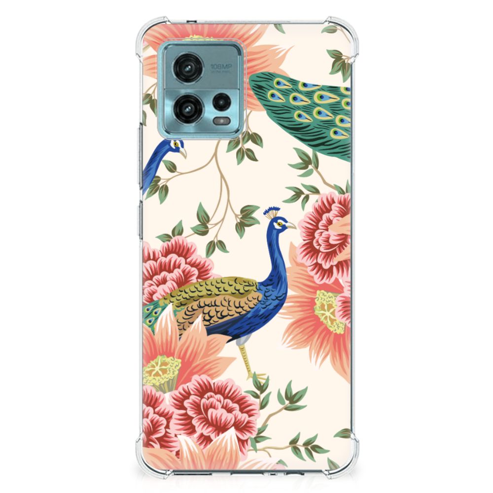 Case Anti-shock voor otorola Moto G72 Pink Peacock