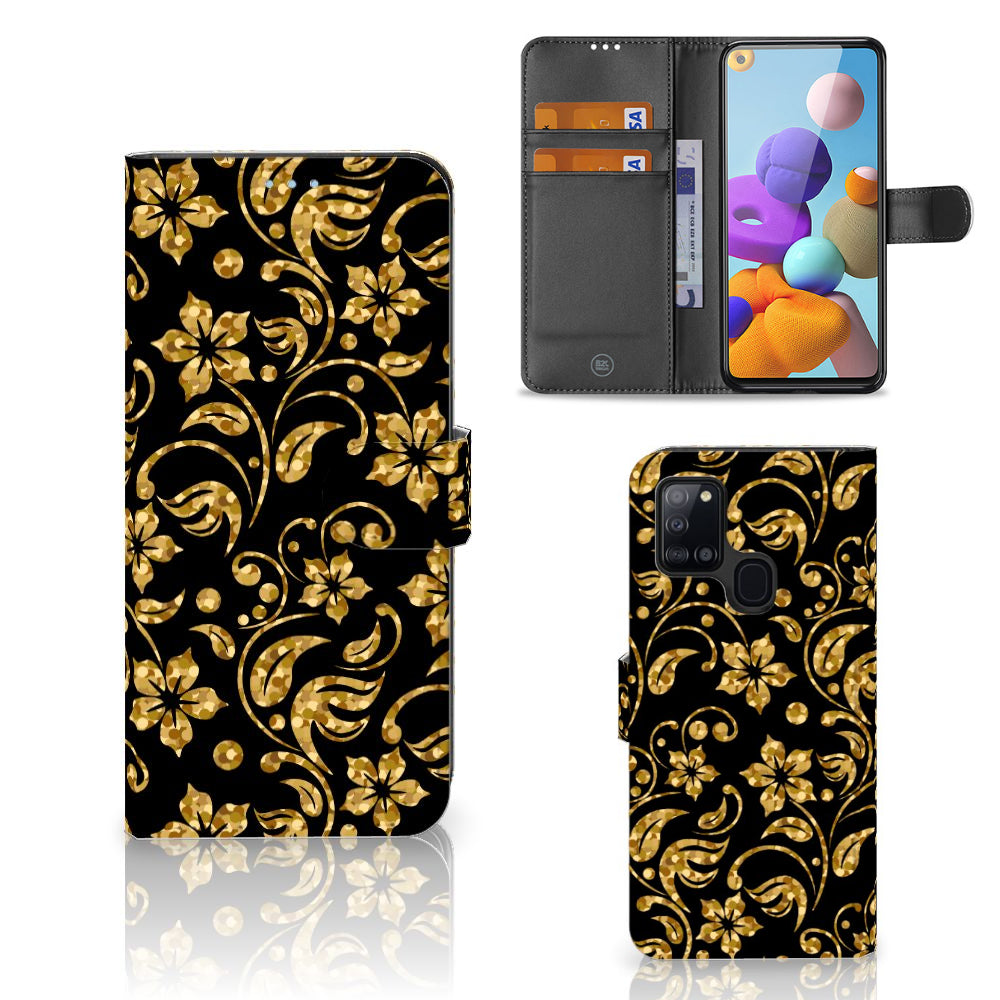 Samsung Galaxy A21s Hoesje Gouden Bloemen