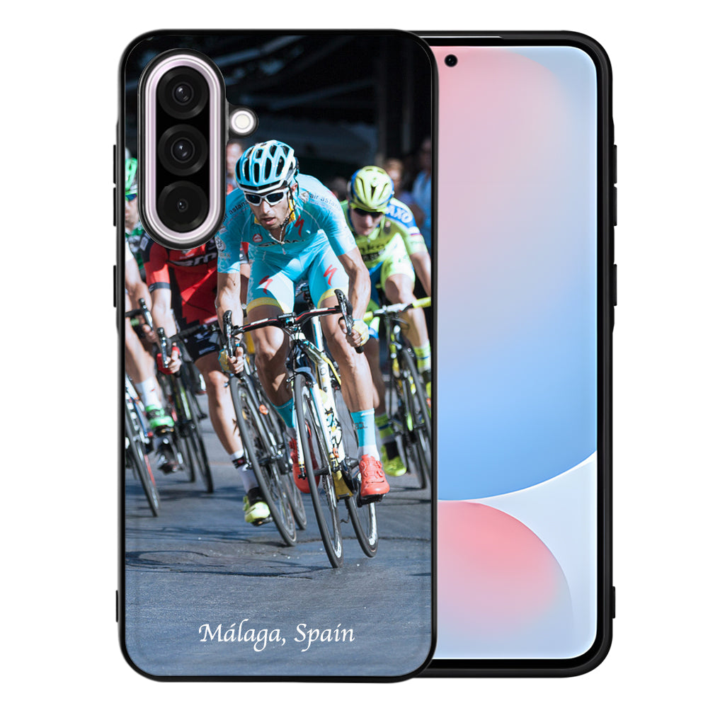 Back Cover Hoesje Maken Samsung Galaxy A56 met fietser in Málaga, Spanje.