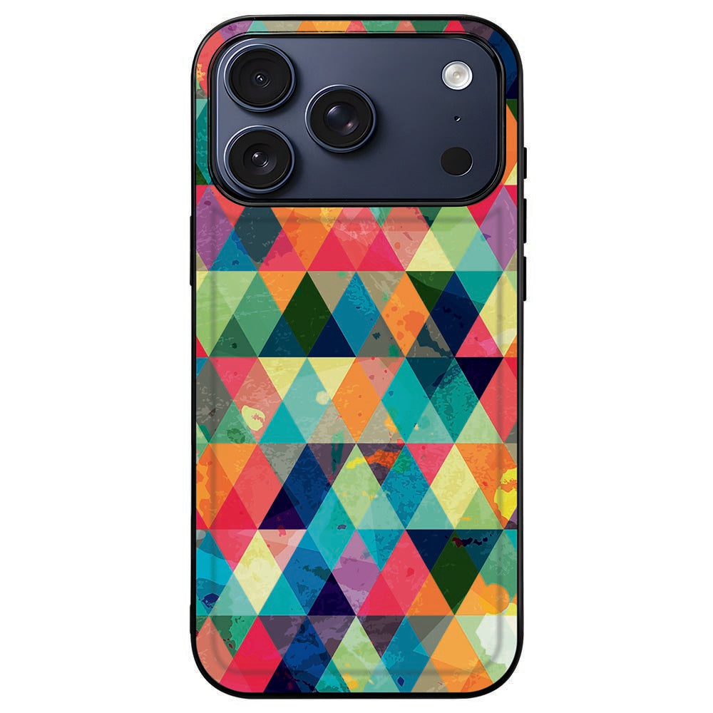 Geruit hoesje om een iPhone 18 Pro Max, ruiten binnen de zwarte rand rond het camera-eiland