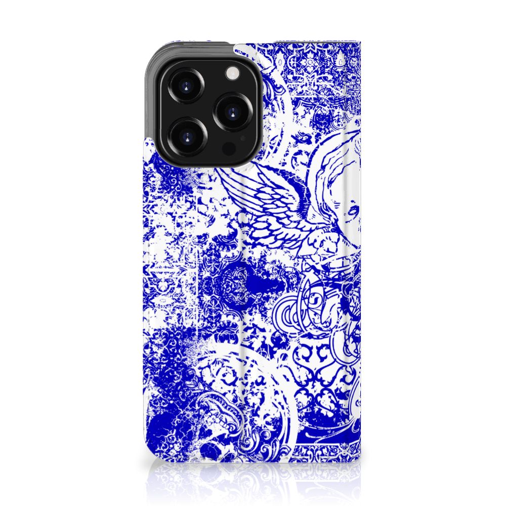 Mobiel BookCase iPhone 13 Pro Angel Skull Blauw - B2C Telecom