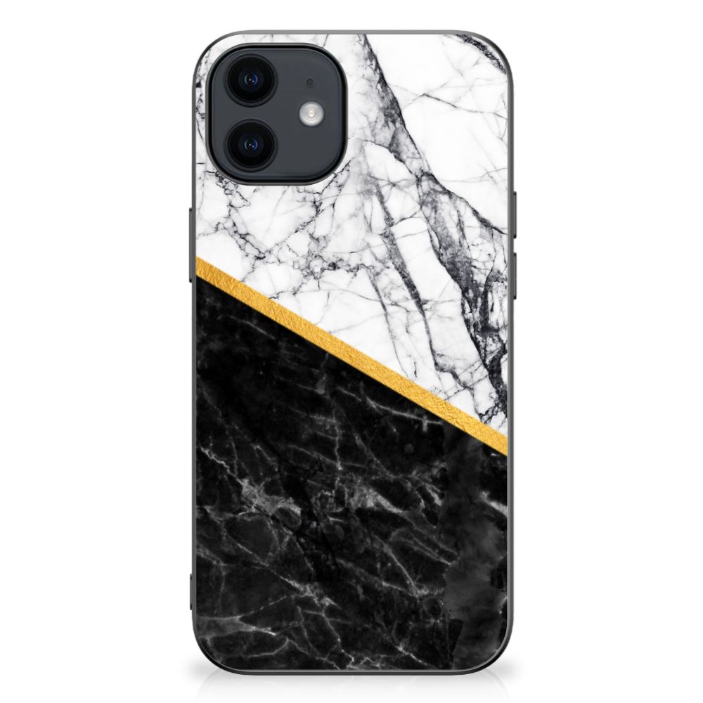 iPhone 12 Pro | 12 (6.1") Gripcase Marmer Wit Zwart - Origineel Cadeau Man