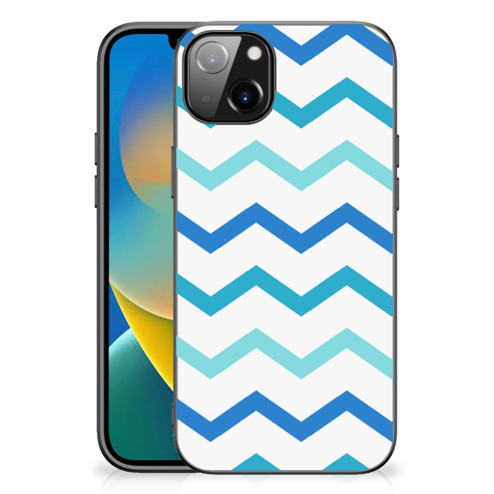 iPhone 14 Plus Back Case Zigzag Blauw