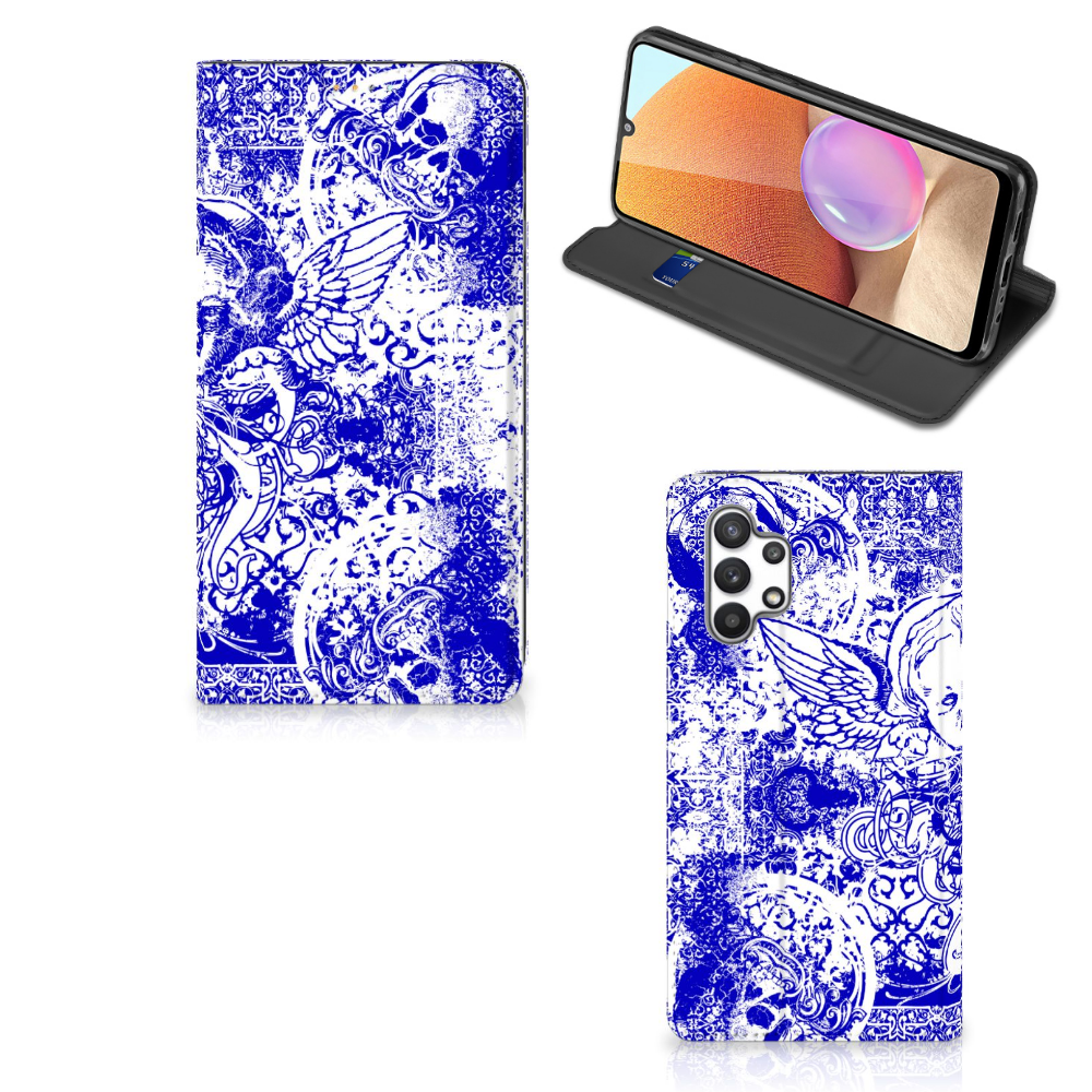 Mobiel BookCase Samsung Galaxy A32 4G | A32 5G Enterprise Editie Angel Skull Blauw - B2C Telecom
