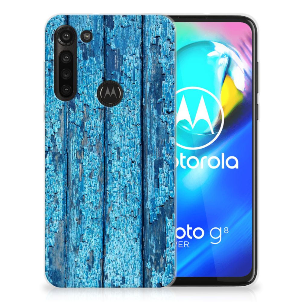 Motorola Moto G8 Power Bumper Hoesje Wood Blue