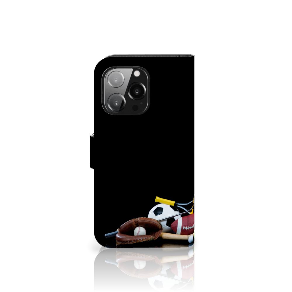 iPhone 13 Pro Wallet Case met Pasjes Sports met sports afbeeldingen en meerdere houders voor pasjes.