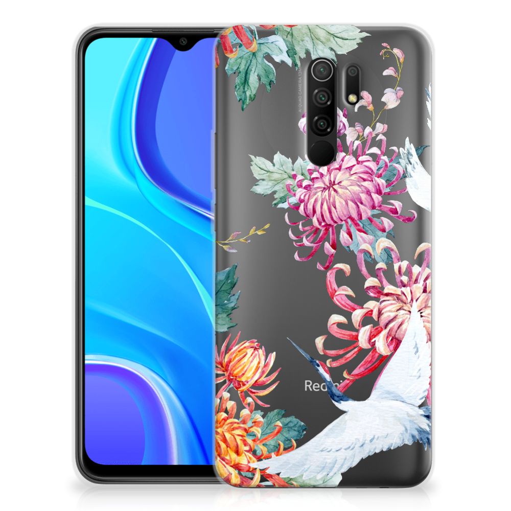 Xiaomi Redmi 9 TPU Hoesje Bird Flowers