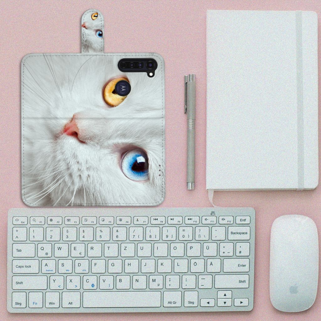 Motorola Moto G Pro Telefoonhoesje met Pasjes Witte Kat