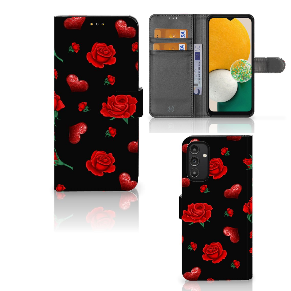 Samsung Galaxy A14 5G Leuk Hoesje Valentine met rozen en hartjes ontwerp.