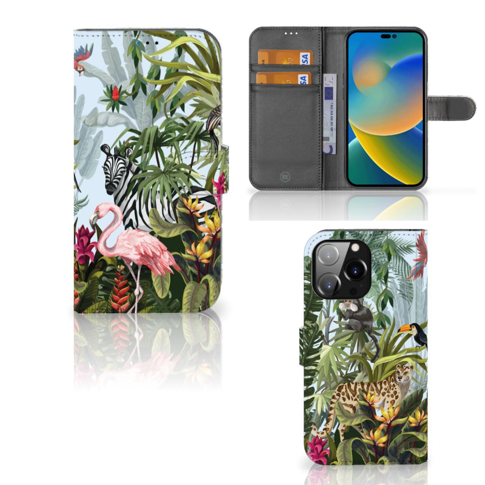 Telefoonhoesje met Pasjes voor iPhone 14 Pro Max Jungle