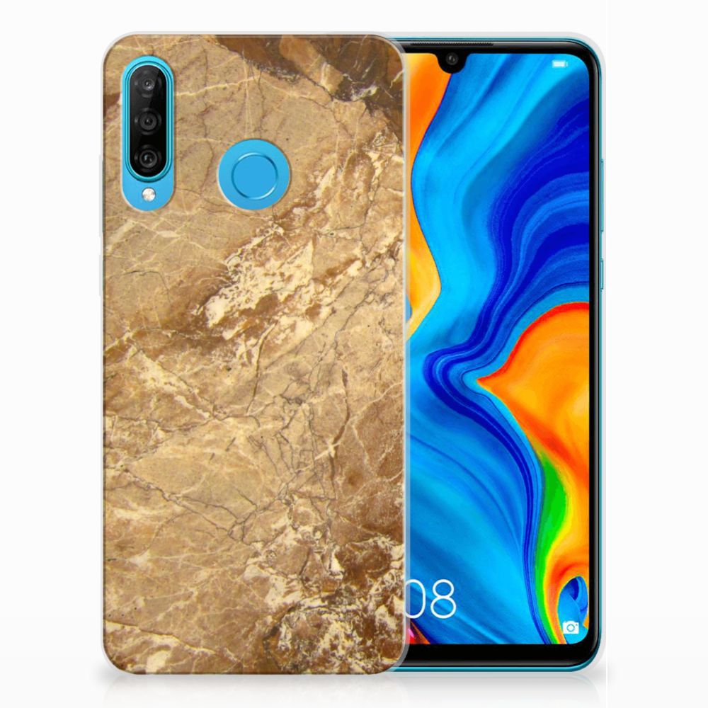 Huawei P30 Lite TPU Siliconen Hoesje Marmer Creme