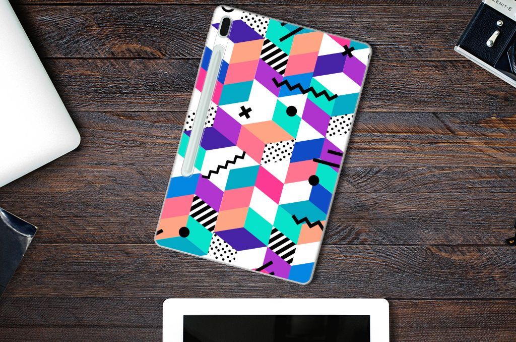 Samsung Galaxy Tab S7FE Back Cover Blokken Kleurrijk - B2C Telecom