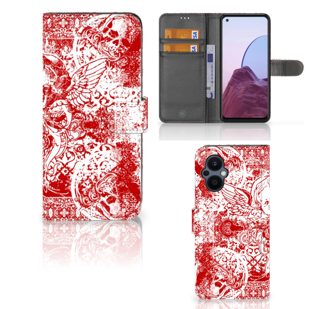 Telefoonhoesje met Naam OPPO Reno 8 Lite | OnePlus Nord N20 Angel Skull Rood