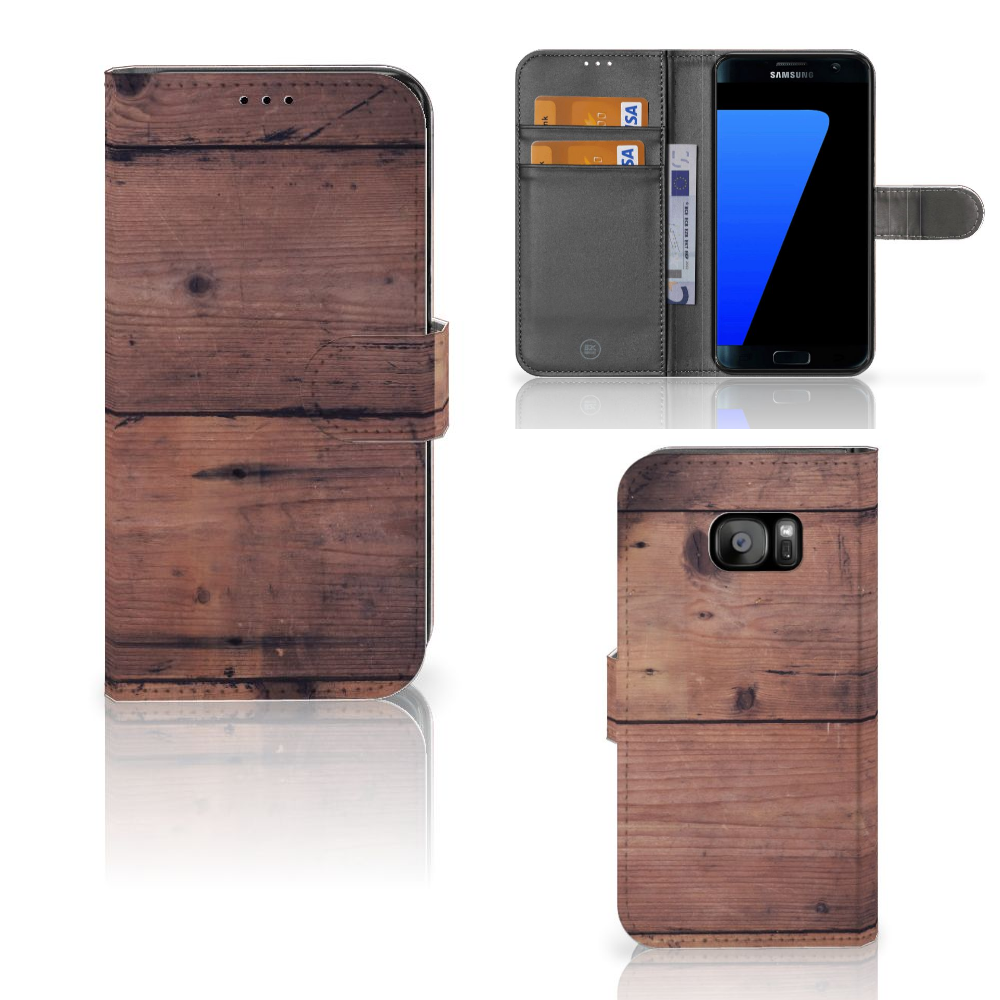 Samsung Galaxy S7 Edge Book Style Case Old Wood