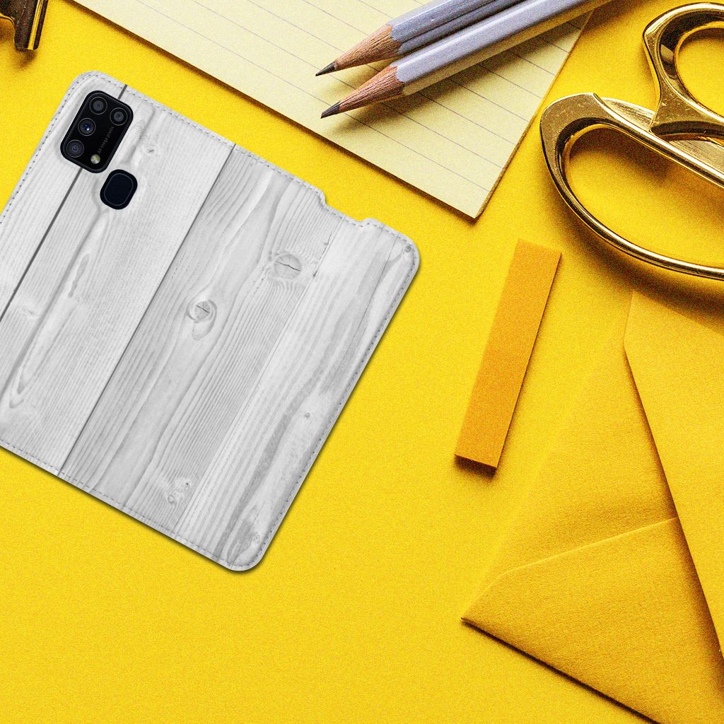 Samsung Galaxy M31 Book Wallet Case White Wood - B2C Telecom
