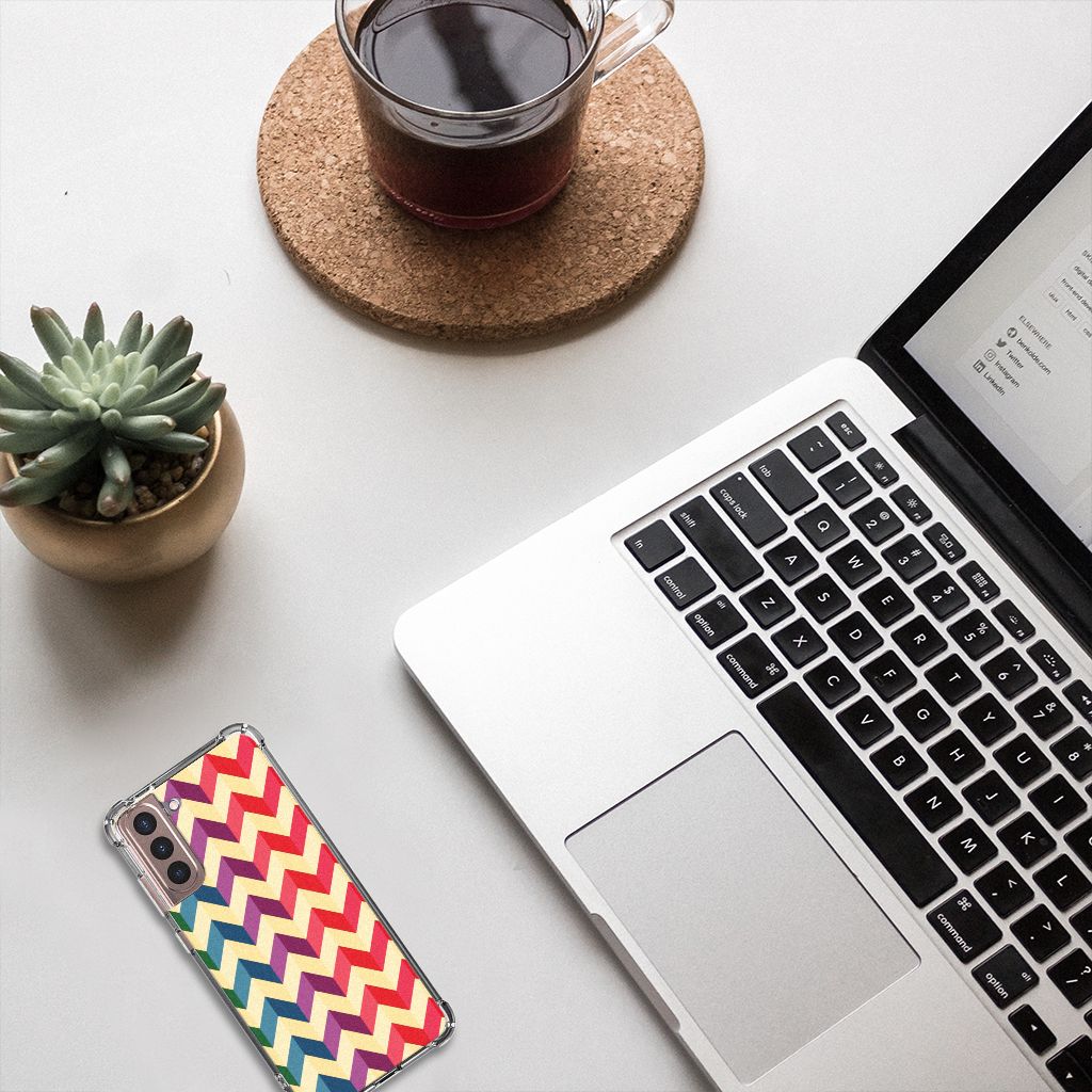Samsung Galaxy S21 Plus Doorzichtige Silicone Hoesje Zigzag Multi Color B2C Telecom