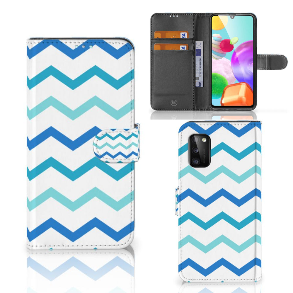 Samsung Galaxy A41 Telefoon Hoesje Zigzag Blauw