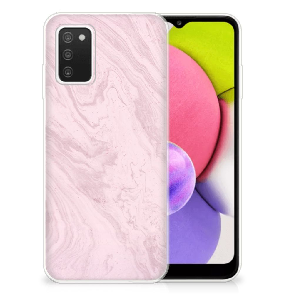 Samsung Galaxy A03S TPU Siliconen Hoesje Marble Pink - Origineel Cadeau Vriendin