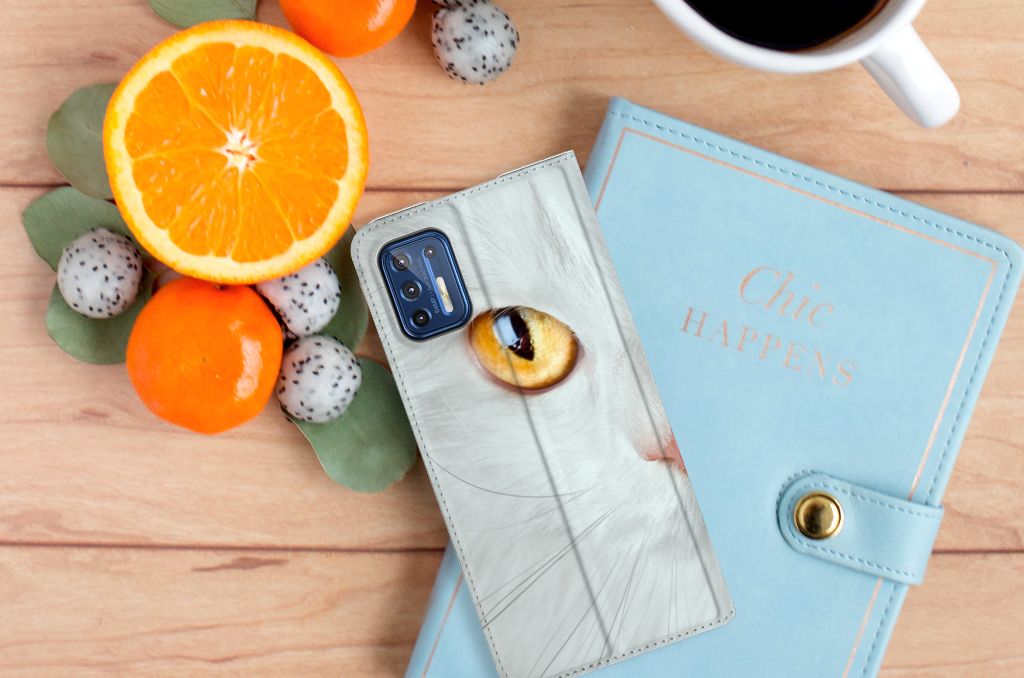 Motorola Moto G9 Plus Hoesje maken Witte Kat - B2C Telecom