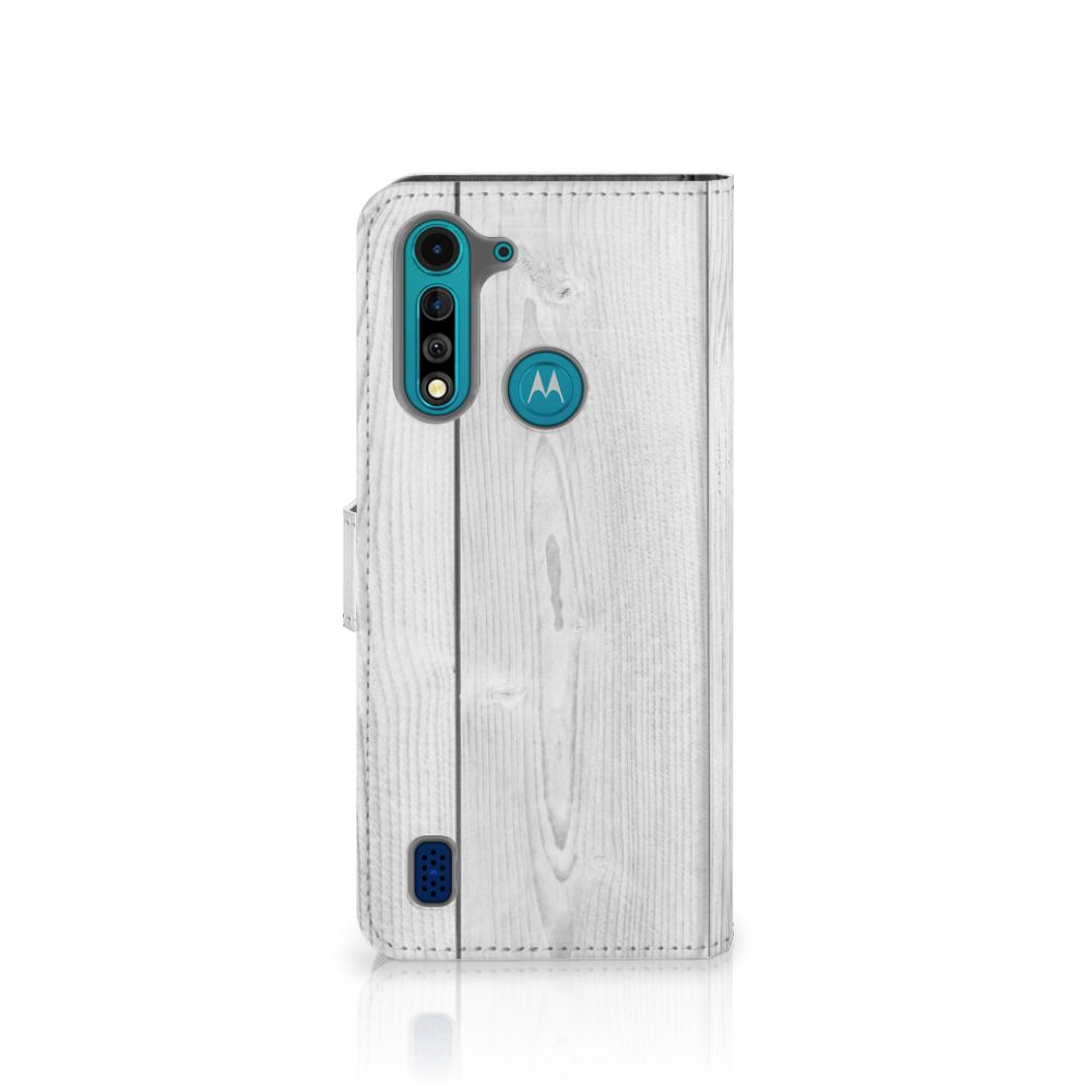 Motorola G8 Power Lite Book Style Case White Wood