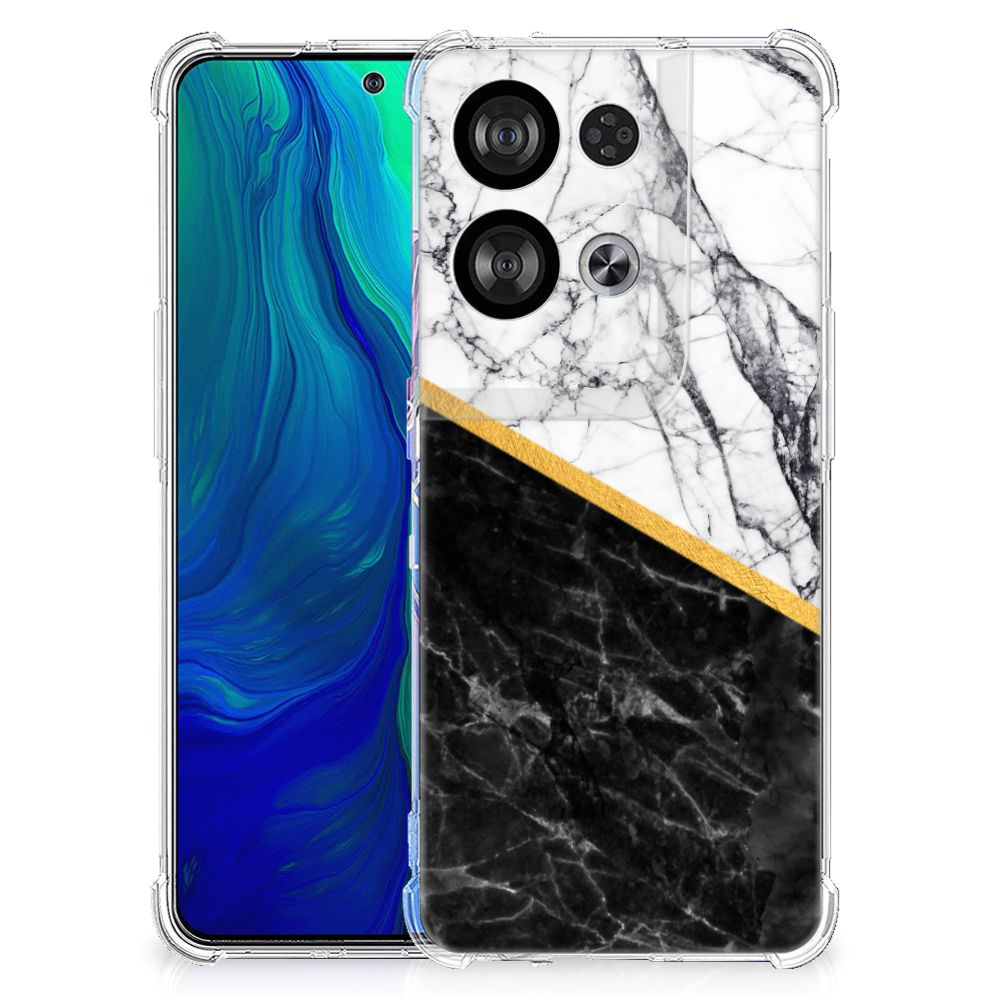 OPPO Reno8 Anti-Shock Hoesje Marmer Wit Zwart - Origineel Cadeau Man B2C Telecom