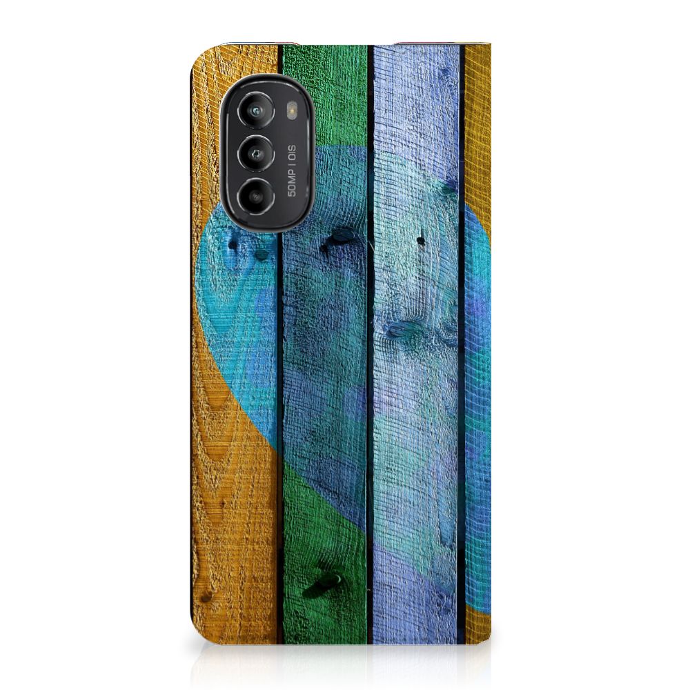 Motorola Moto G52 | Moto G82 Book Wallet Case Wood Heart - Cadeau voor je Vriend - B2C Telecom