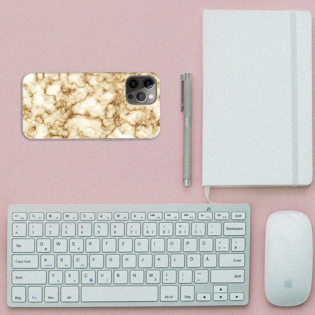 iPhone 12 Pro Max TPU Siliconen Hoesje Marmer Goud B2C Telecom