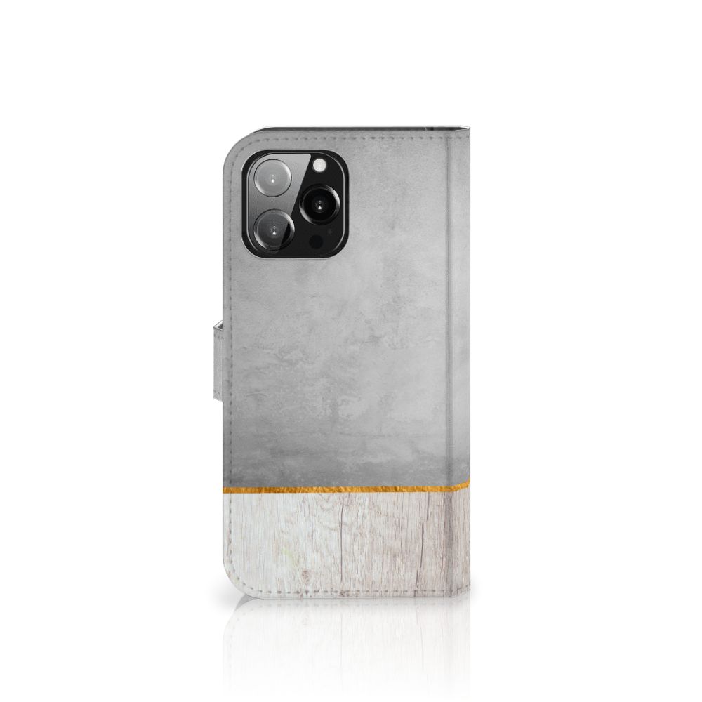 iPhone 13 Pro Max Book Style Case Wood Concrete