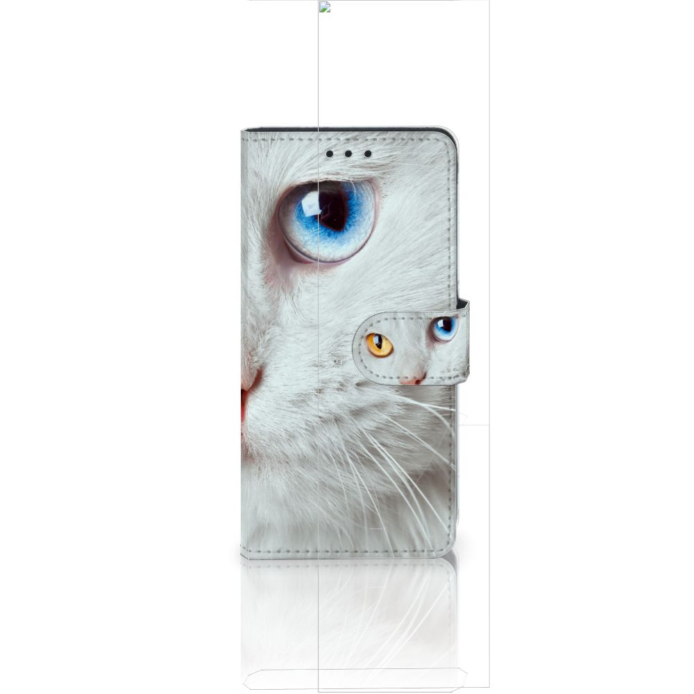 Huawei Ascend P8 Lite Telefoonhoesje met Pasjes Witte Kat