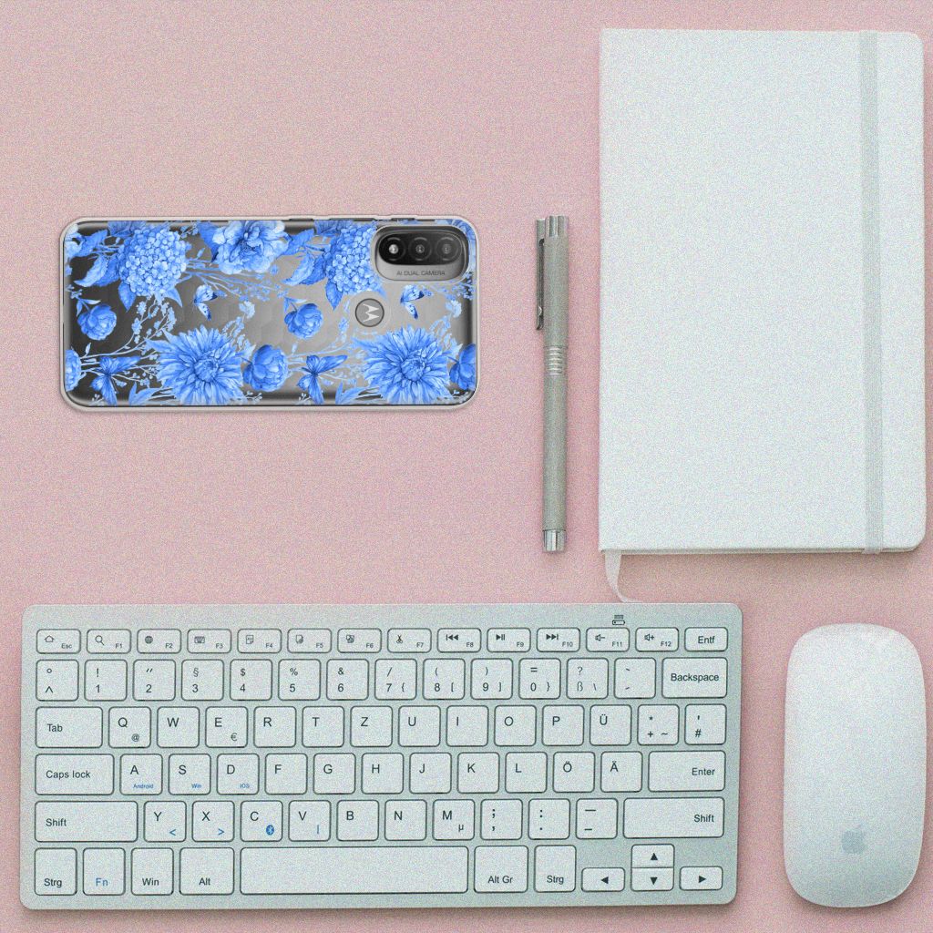 TPU Case voor Motorola Moto E20 | E40 Flowers Blue