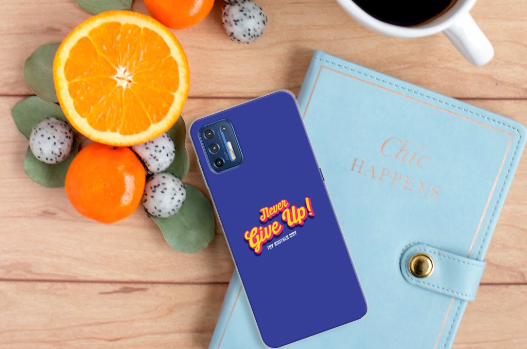 Motorola Moto G9 Plus Siliconen hoesje met naam Never Give Up