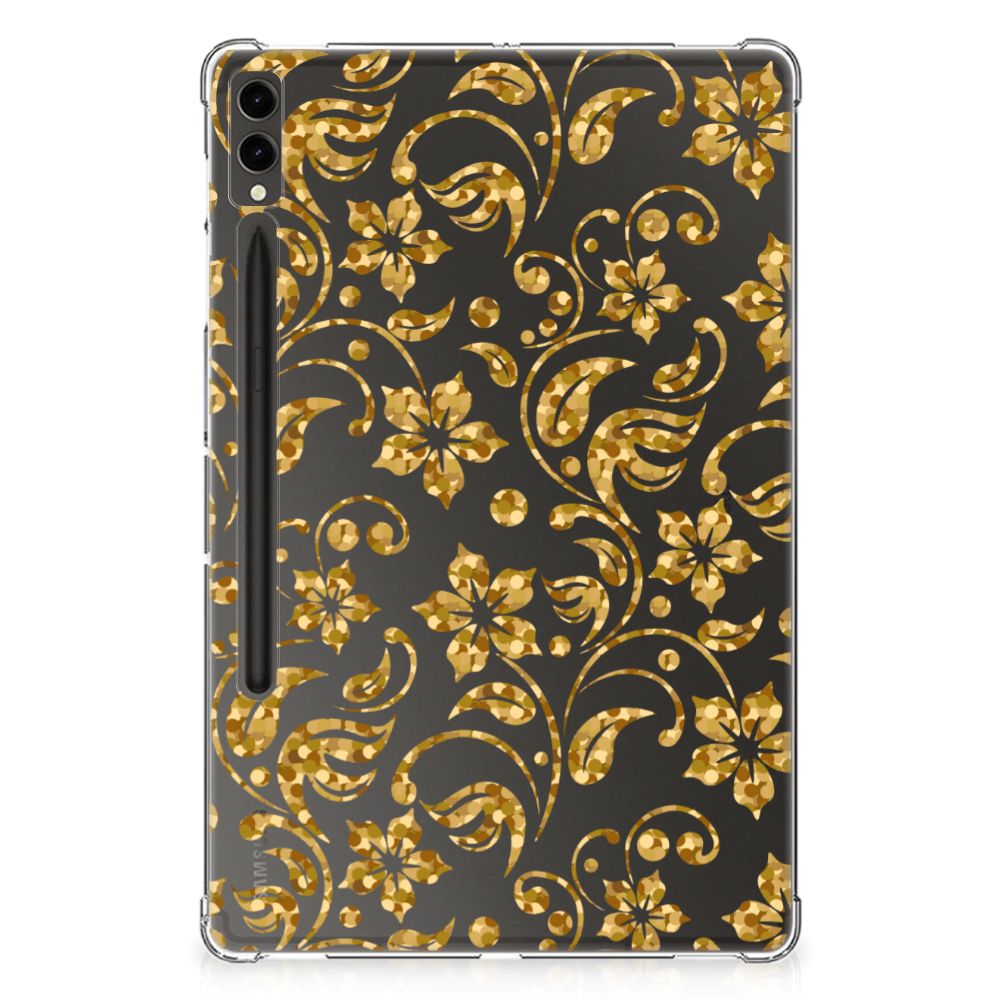 Samsung Galaxy Tab S9 Plus Siliconen Hoesje Gouden Bloemen
