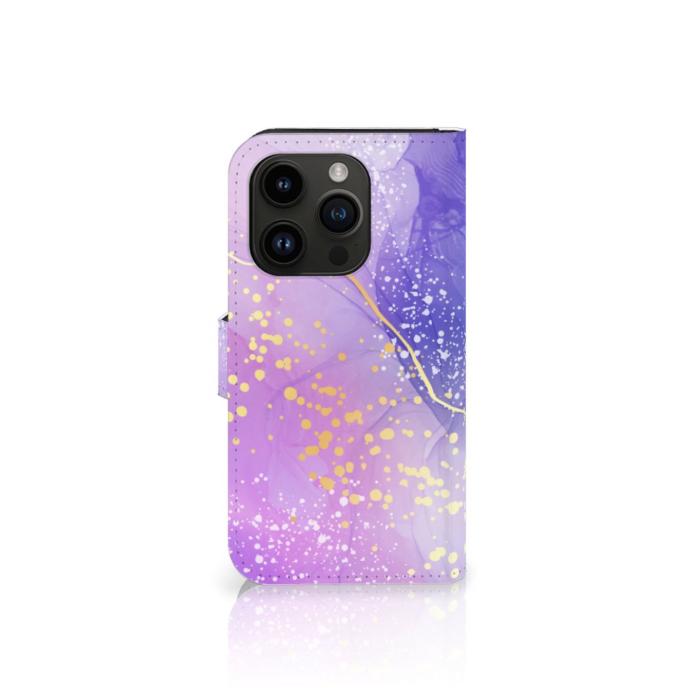 Hoesje voor iPhone 15 Pro Watercolor Paars met prachtig paarse en gouden design.